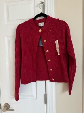 Target Women's Red Cable Knit Cardigan with Gold Buttons